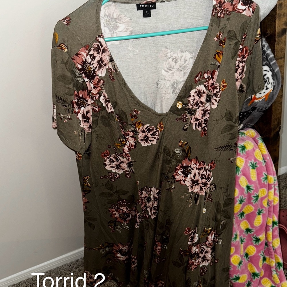 Torrid Olive Floral Blouse - Pink Accents